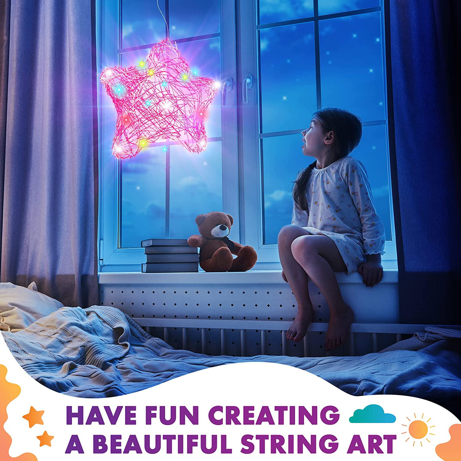  CREATIVEHOME Make a Glows Star Lantern with 30 Multi-Colored  LED Bulbs - Kids Gifts - 3D String Art Kit for Kids - DIY Arts & Craft Kits  - Crafts for Girls