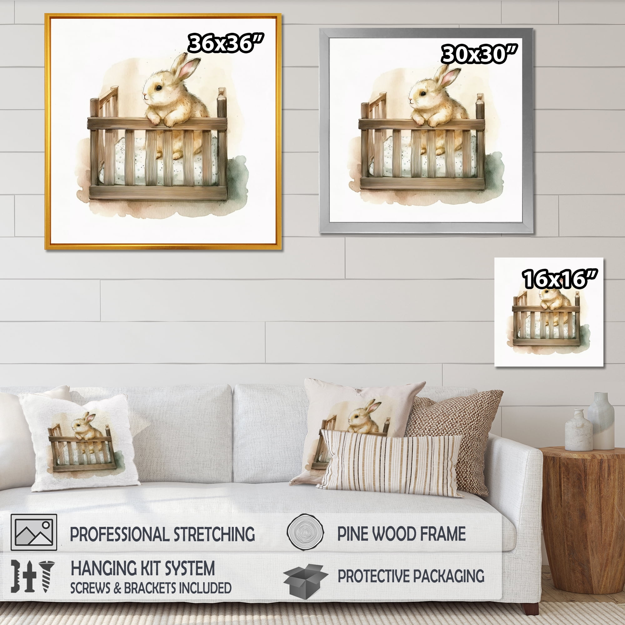 Designart Baby Bunny In Crib Canvas Wall Art