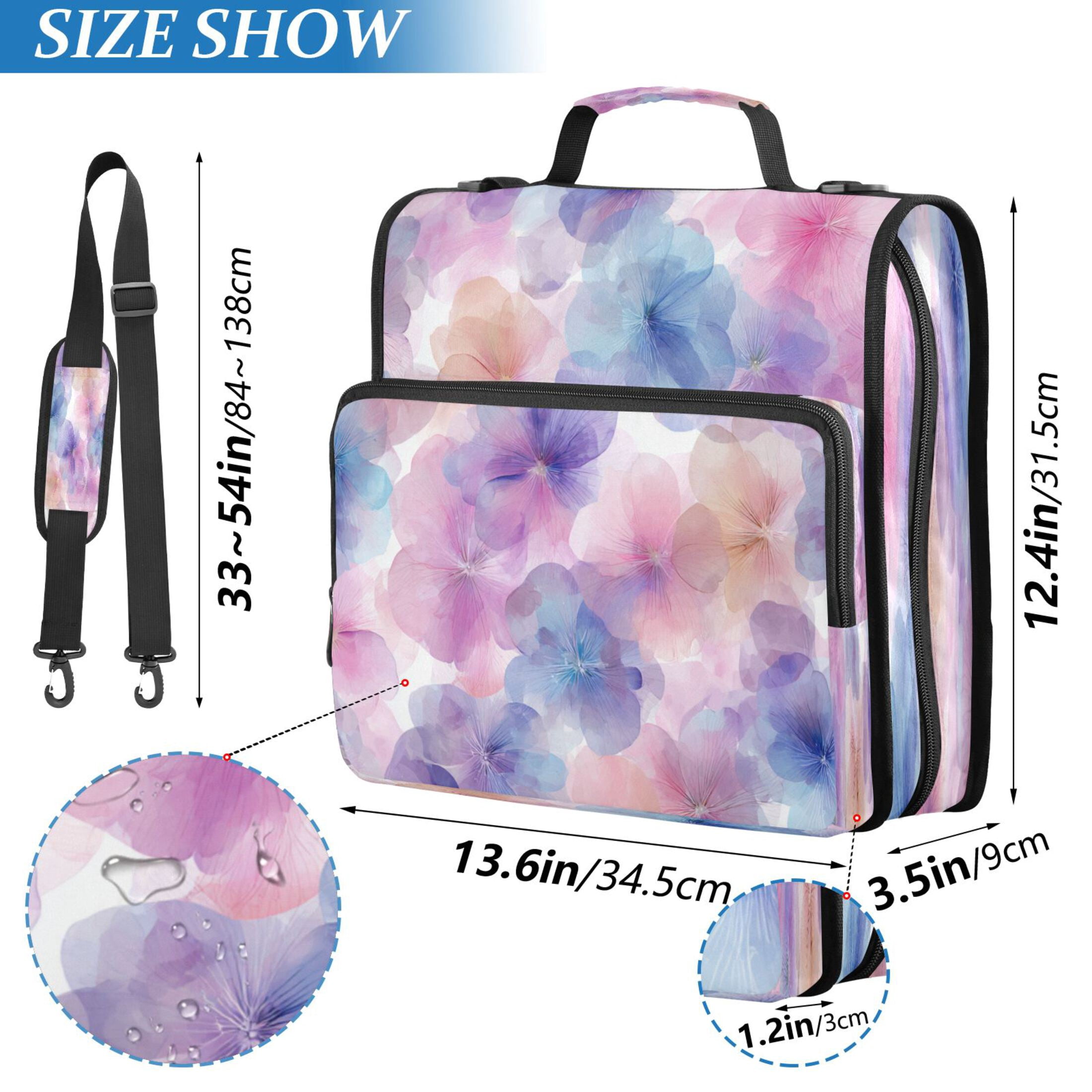 3 Ring Zipper Binder Stationery Organizer for Study Work Home Travel, All-Purpose File Folder Storage Bag for Daily Document Organization Translucent Bloom Print