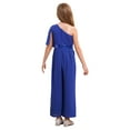thumbnail image 4 of Moggemol Girls One Shoulder Ruffled Jumpsuits Dressy Wide Leg Pants Rompers Formal One Piece Outfits Royal Blue 12, 4 of 7
