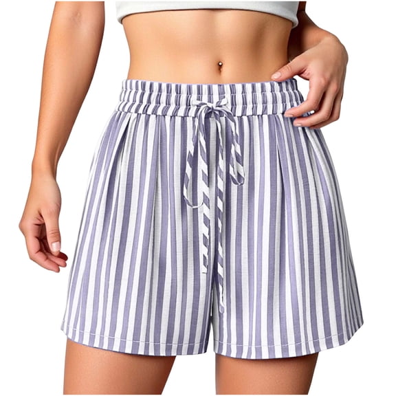 Elastic Waist Summer Shorts for Women 2026 Trendy Striped Cute Pajama Bottoms Y2K Beach Vacation Shorts with Pockets 2XL