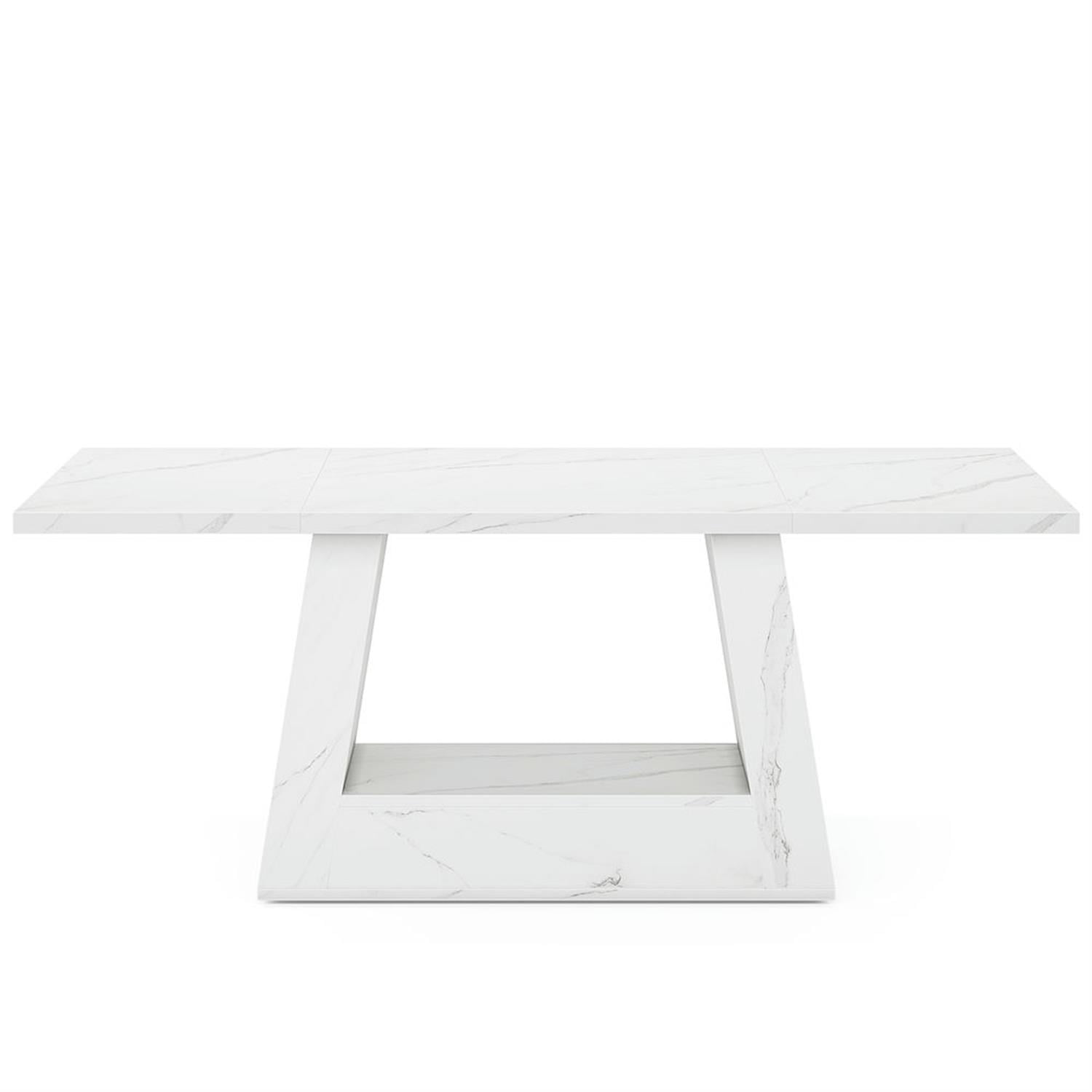 Demi Bonn 63" Wood Executive Computer Desk with Faux Marble Tabletop, Modern Duty Study Writing Gaming Table for Home Office, Rectangle Workstation, White