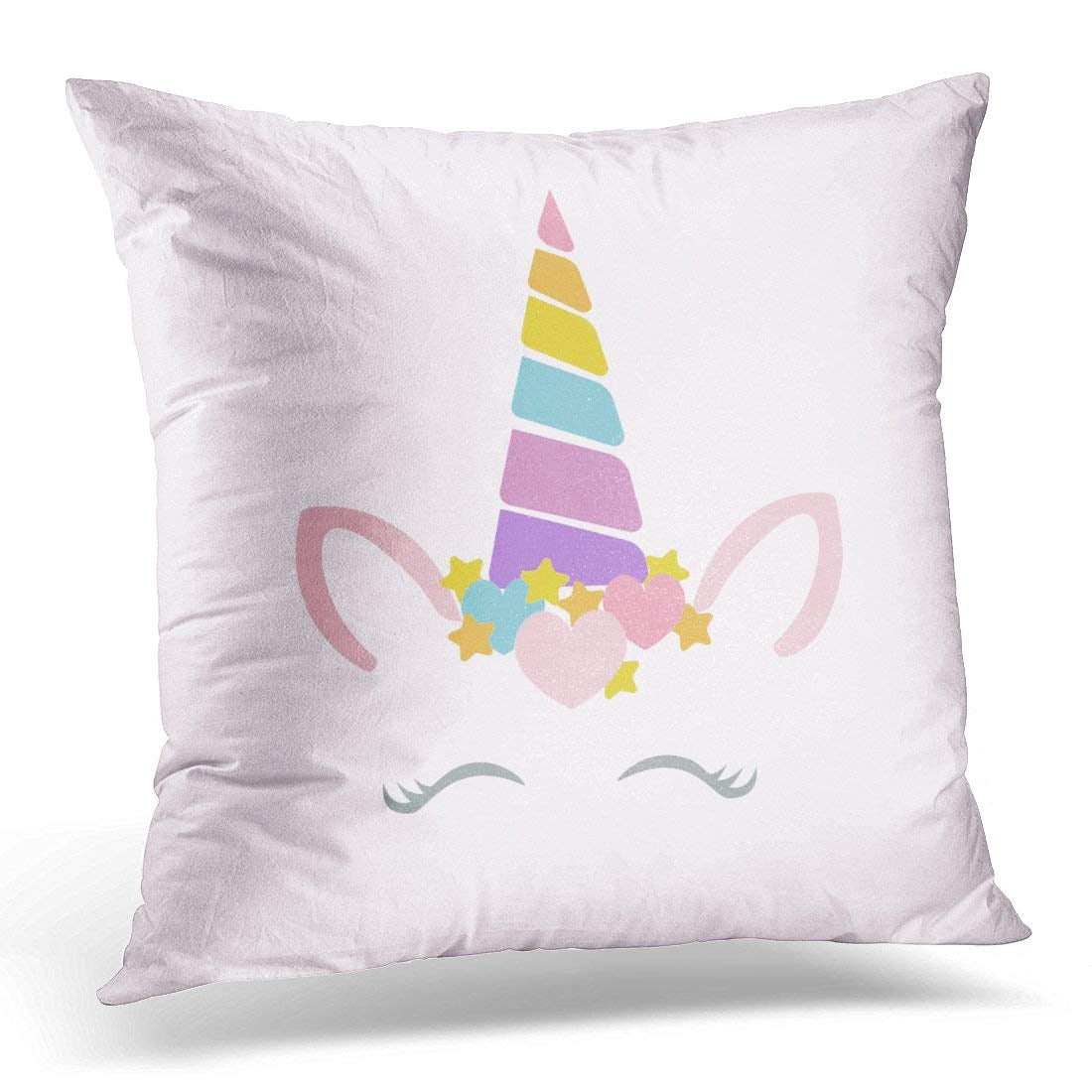 CMFUN Blue Rainbow Happy Unicorn Face Colorful Horn Pillow Cover 16x16 Inches Throw Pillow Case Cushion Cover
