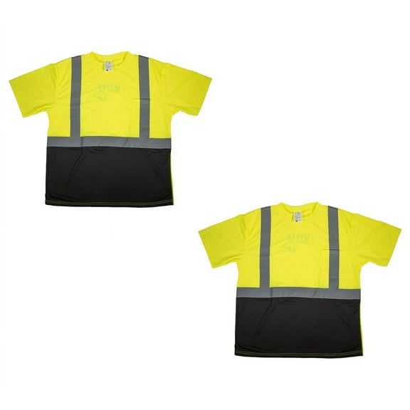 2 Pack High Visibility Reflective T-Shirt (L) for Men Women Class 2 - Polyester Black Bottom ANSI/ISEA Certified, Durable & Breathable Safety Construction Work Short Sleeve T-Shirt