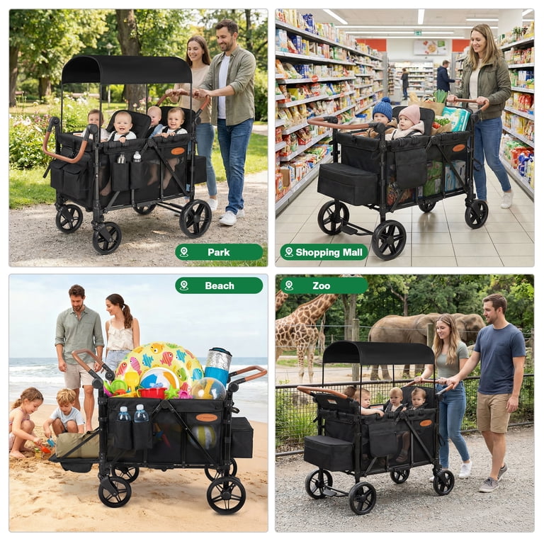 Vomeast Upgrade Wagon Stroller for 4 Kids, 4-Seater Outdoor Baby