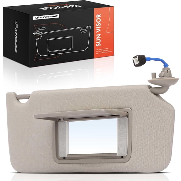 A-Premium Right Passenger Side Sun Visor Assembly Compatible with Honda Accord 2008-2012 - with Vanity Mirror, with Vanity Light, Warm Gray Color - Replaces 83230TP6A51ZA, 83230TP6A52ZB