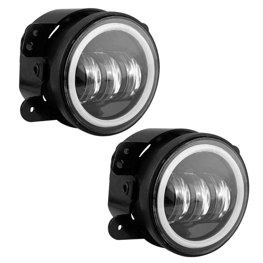 Sunpie (2pcs/set) 4" LED Fog Lights with RGB Halo Angle Eyes for Jeep Wrangler TJ LJ JK JKU