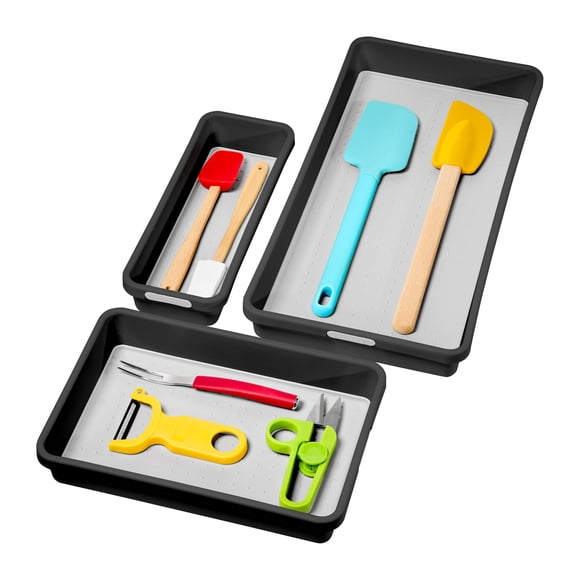 Madesmart Classic - Paquete de 3 bandejas de granito, colección clásica, almacenamiento multiusos, forro de agarre suave y patas de goma antideslizantes, duradero, sin BPA