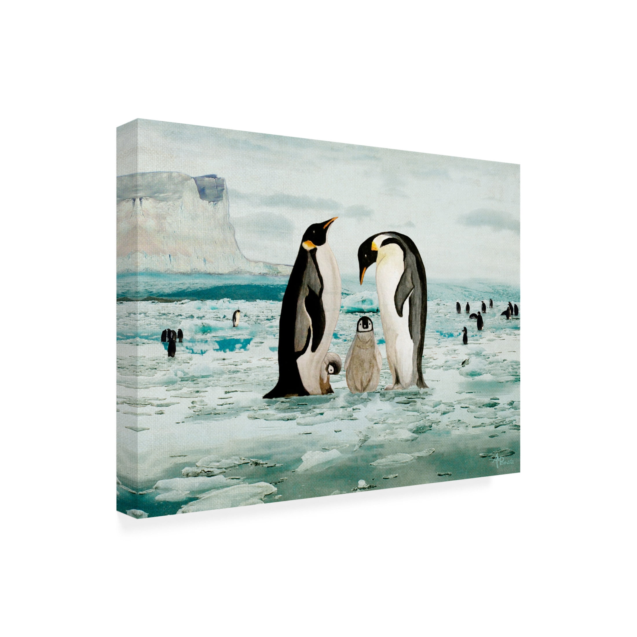 Canvas Wall Art - Angeles M. Pomata 'Emperor Penguin Family' Wall Art for Living Room, Bedroom, or Office Décor by Trademark Fine Art - 32 x 24 Inches