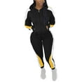 thumbnail image 2 of Womens Sweatsuits 2 Piece Set Contrast Color Long Sleeved Zipper Top Tight Pants Jogging Suit Sports Tracksuit Sets (XL, Black), 2 of 5