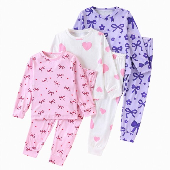 WXFAZCVU 3 Pack Girls Outfits Cotton Crewneck Long Sleeve Tops and Pants Cute Clothing Set Size 5-6 Years
