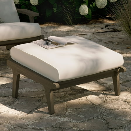Modway Saratoga Outdoor Patio Teak Ottoman in Weathered Gray White by Modway