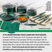 Granitestone 21 Pc Kitchen Pots and Pans Set Non Stick, Kitchen Cookware Sets, Pot and Pan Set, Nonstick Cookware Set, Diamond Coated Non Stick Pots and Pan Set, Dishwasher Safe - Green