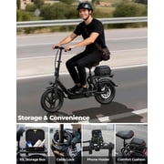 Adults Electric Scooter with Seat, 500W Motor, 22MPH, 27/40 Miles Range, Dual Suspension, Foldable Commuter E Scooter with Brasket for Daily Commute, Grocery, or Pet Travel