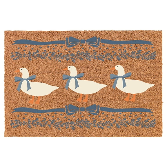 Welcome Doormat Coco Coir Door Mat Gift Vintage Blue Ribbon Goose White (24" x 16")