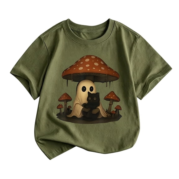 Toddler Boys T Shirts Short Sleeve Ghost Mushroom Print Graphic Tees Casual Children Youth Stylish Top Boys Clothes for Summer Size 2-3T