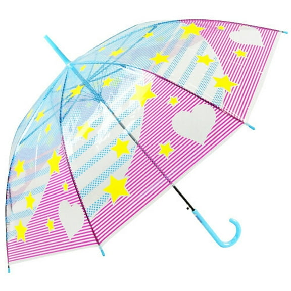 Cute Modern Stars & Hearts Dome Shaped Clear Vinyl Stick Jump Start Umbrella.58cm