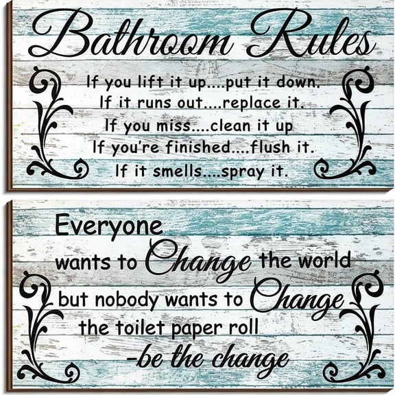 XIBUFE 2 Pcs Funny Bathroom Signs Bathroom Wall Decor Toilet Wall Accessories Farmhouse Toilet Rustic Wooden Signs for Home Washroom Gift 12 X 6 Inch(Chic Style)