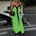 thumbnail image 2 of Robe à Blocs de Couleur pour Femmes Col en V Sans Manches Bretelles Chandail Décontracté Polyester, 2 of 9