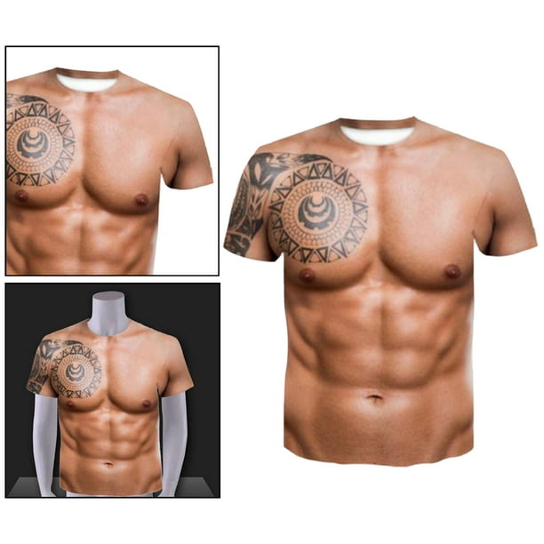 2Pieces Breathable Men' T Shirt Tops Fake Muscle Shirts Round Neck