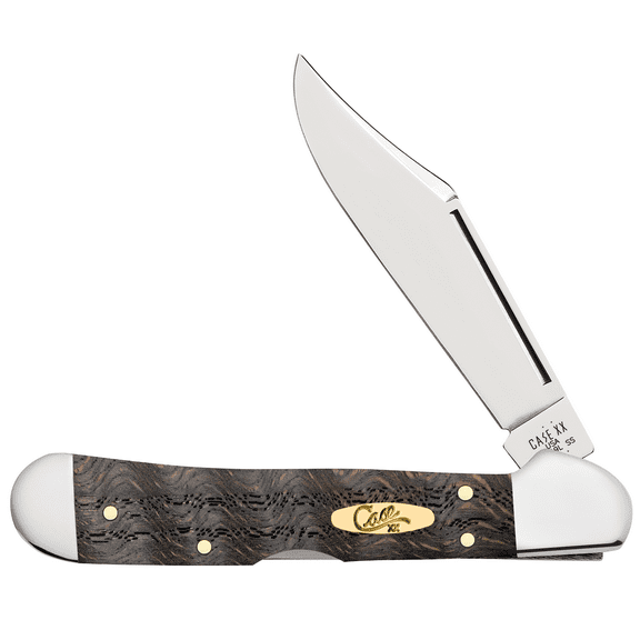 Case XX Knives Mini Copperlock Black Curly Oak Wood Stainless Pocket Knife