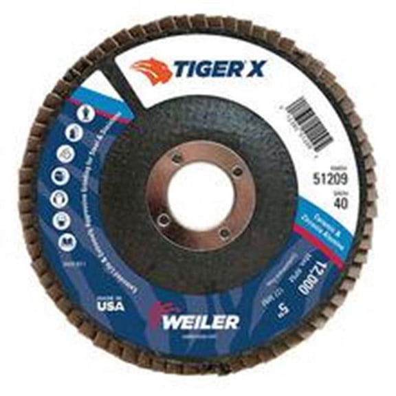Weiler Flap Disc,5 in. x 40 Grit,7/8,12000 RPM 98909