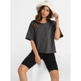 thumbnail image 3 of Women's Comfy Basic Workout Gym Short Sleeve Crop Tops Casual Loose Oversized TShirts, 3 of 4