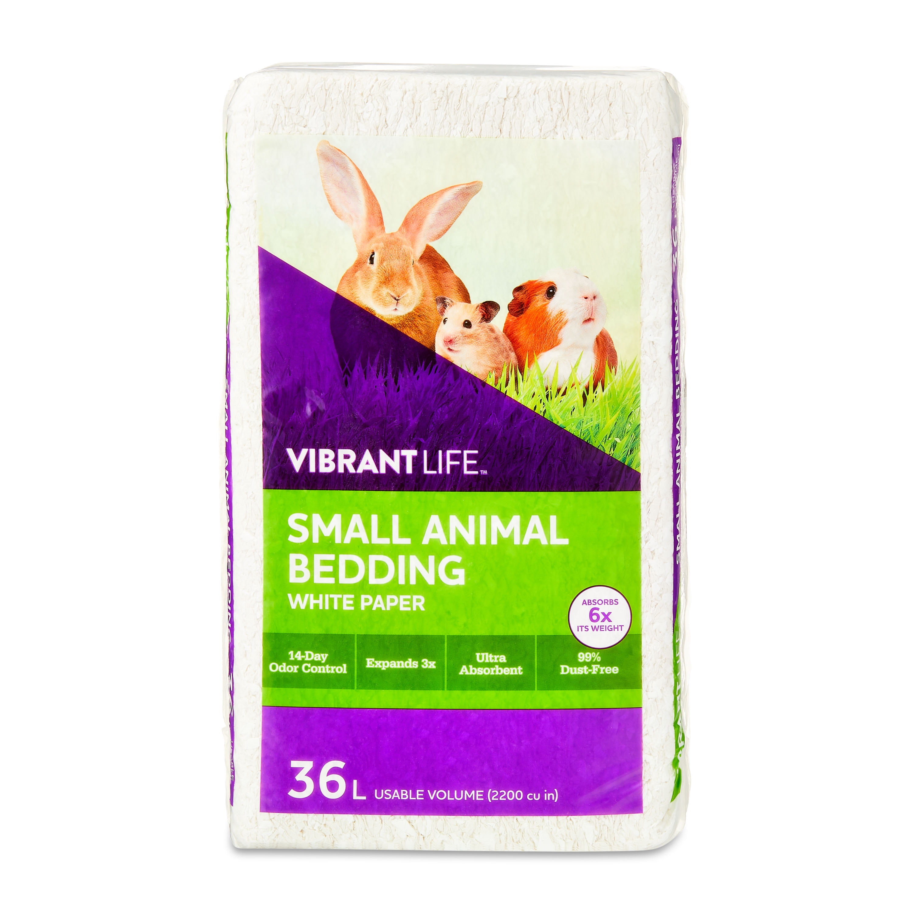(3 pack) Vibrant Life Small Animal Bedding, White Paper, 36 L Bag