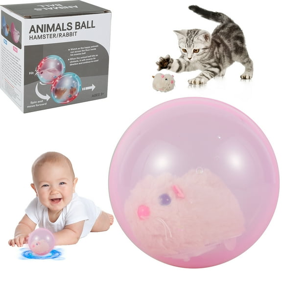Hamster Ball Electric Toy Electric Hamster Rolling Ball Toy Cute Cartoon Animal Ball Toy Self Rotating Toy Plush Hamster Electric Toys Animal Running Ball for Kids Pet Playing