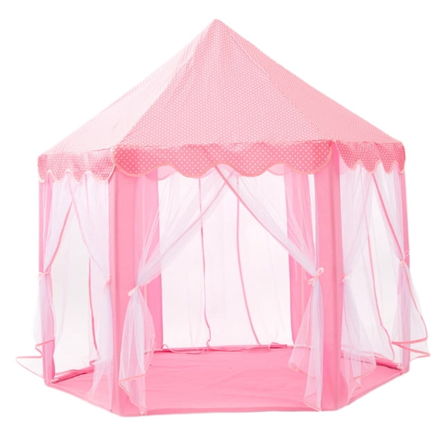 Tienda de juegos con castillo de princesa, fácil de instalar, tienda plegable portátil para niños, hexagonal de juguete para fiesta en Rosa