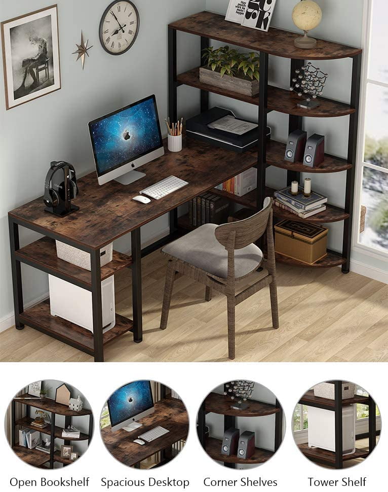 tribesigns industrial computer desk with 5 tier storage shelves