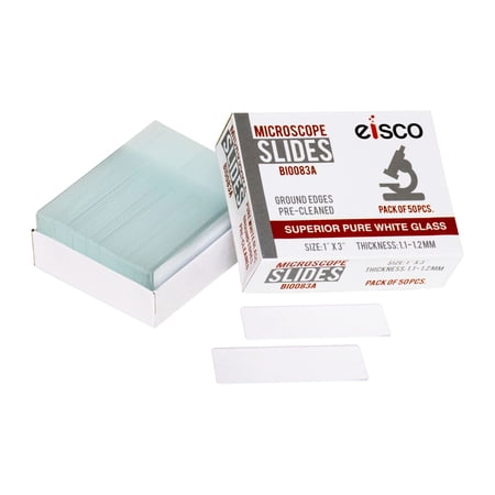 Premium Microscope Slides, 50/PK - Blank - Pre-Cleaned Pure White Glass - Ground Polished Edges - 1x3" - Eisco Labs