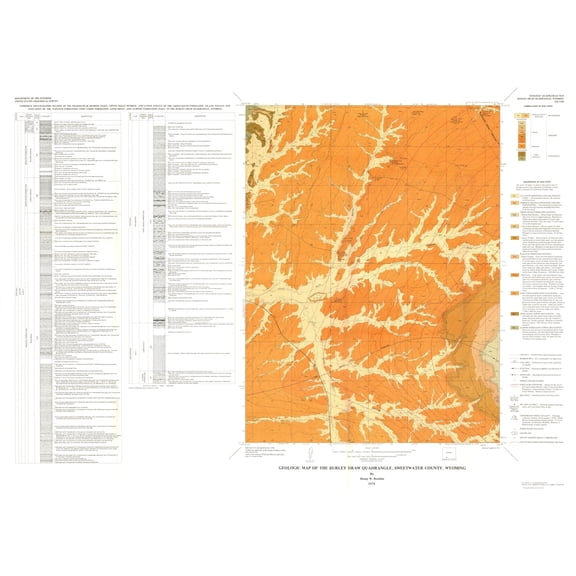 Historic Mine Map - Burley Draw Quad Wyoming - Roehler 1974 - Vintage Wall Art
