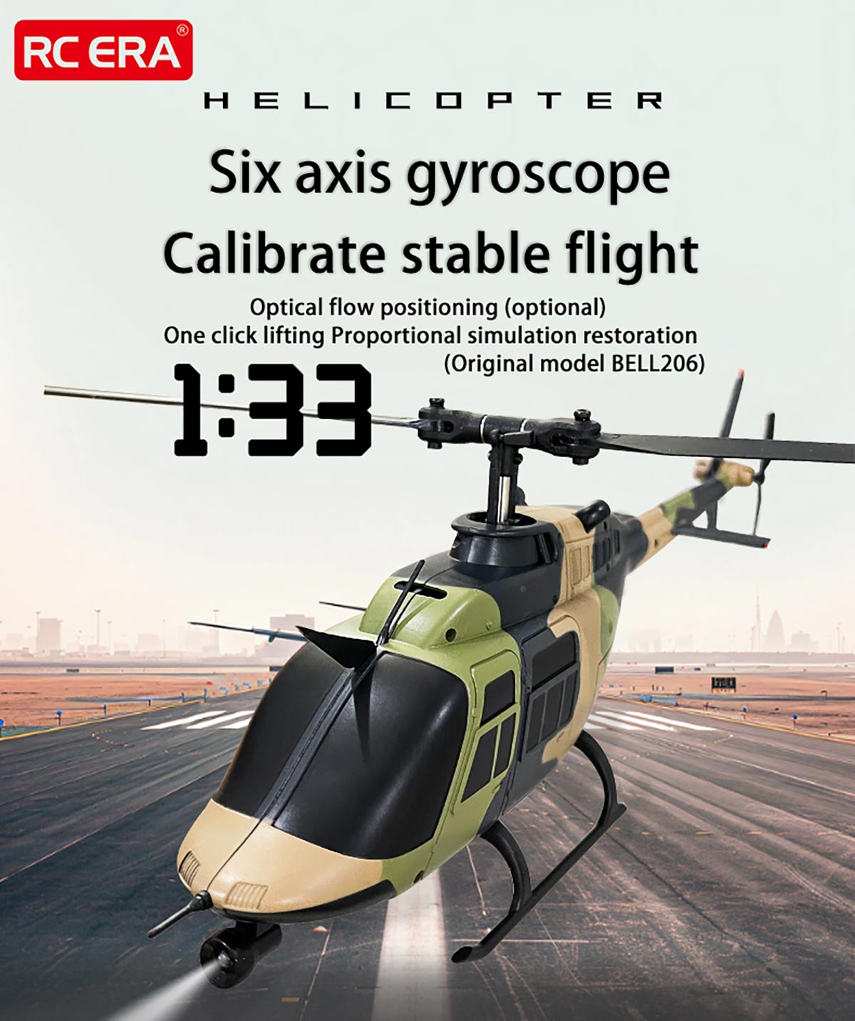 RC ERA C138 Bell 206 RC Helicopter for Adults, 1/33 Scale 2.4G 6CH Single Rotor RC Helicopter with Altitude Hold & Optical Flow Positioning - RTF