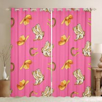Feelyou Hippie Cowgirl Boot Curtains Pack of 2 (42x84 Each) for Kids, Southwestern Hat Curtains Blackout, Pink Princess Style Bedroom Curtains, Black Out Curtains Decor