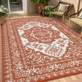 thumbnail image 1 of Outdoor Rug – Waterproof Reversible Extra Large Plastic Straw Mat – Vintage Medallion – Durable & Easy-Clean – Deck, RV, Camping, Beach & Garden – Terracotta Orange/White, 10x14ft (305x427cm), USA, 1 of 8