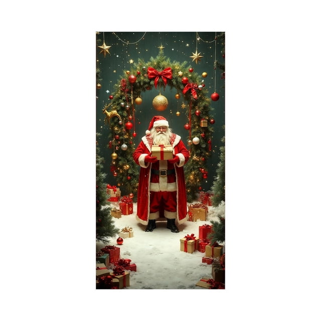 Decoraciones de Navidad Cubierta de Puerta de Navidad de 35 X 72 Pulgadas Cortina de Puerta de Navidad Decoración de Puerta Y Pared Del Día de Navidad Decoración de Fiesta de Vacaciones Decoraciones D