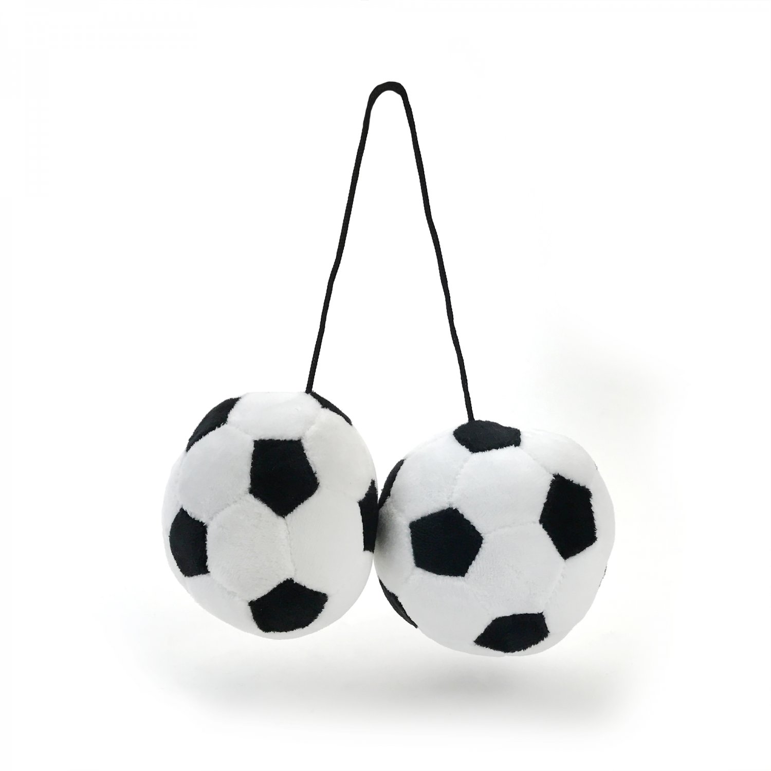 Fuzzy Hanging Rearview Mirror Soccer Balls Pair
