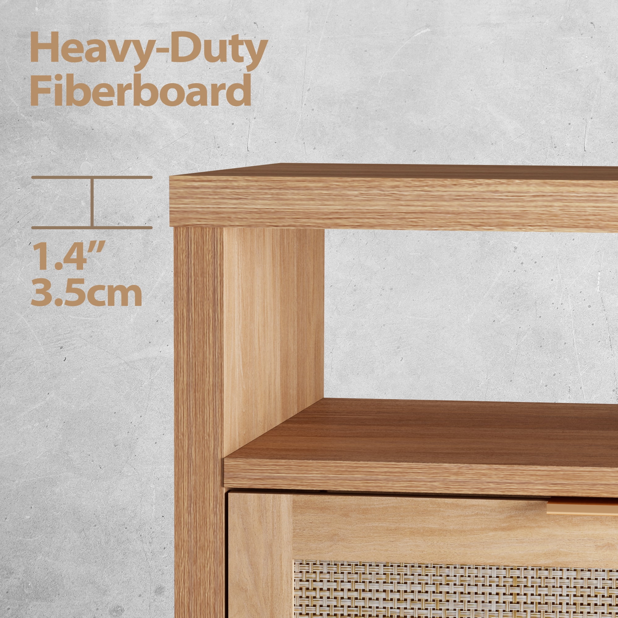 ARKANTOS Rattan TV Stand for 65 inch TV,Tall TV Console for Living Room,Natural Oak