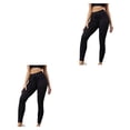 thumbnail image 3 of Jumpingount Mallas acanaladas para mujer, sin costuras, con cordón, para correr, Yoga, cintura alta, pantalones de chándal deportivos, medias Negro 2piezas, 3 of 6