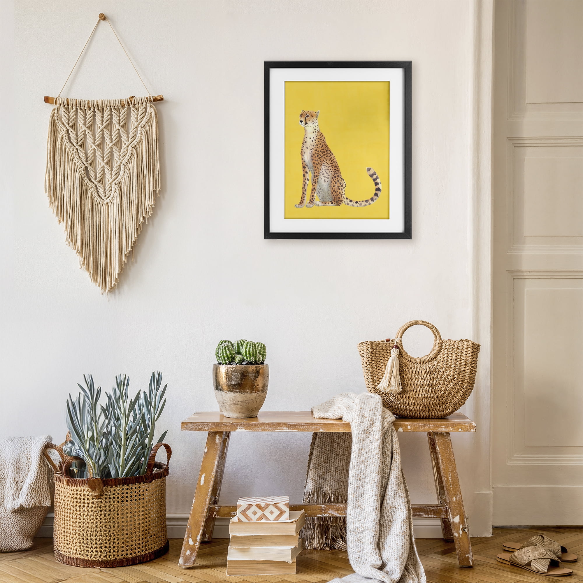Stupell Industries Cheetah on Vibrant Yellow Black Framed Print Under Glass, design by Karolina Sato