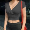 thumbnail image 5 of Camiseta negra Sexy con cuello en V para mujer, Top corto de manga corta Y2k, ropa de calle, Tops de corsé de moda coreana, 2023, 5 of 5