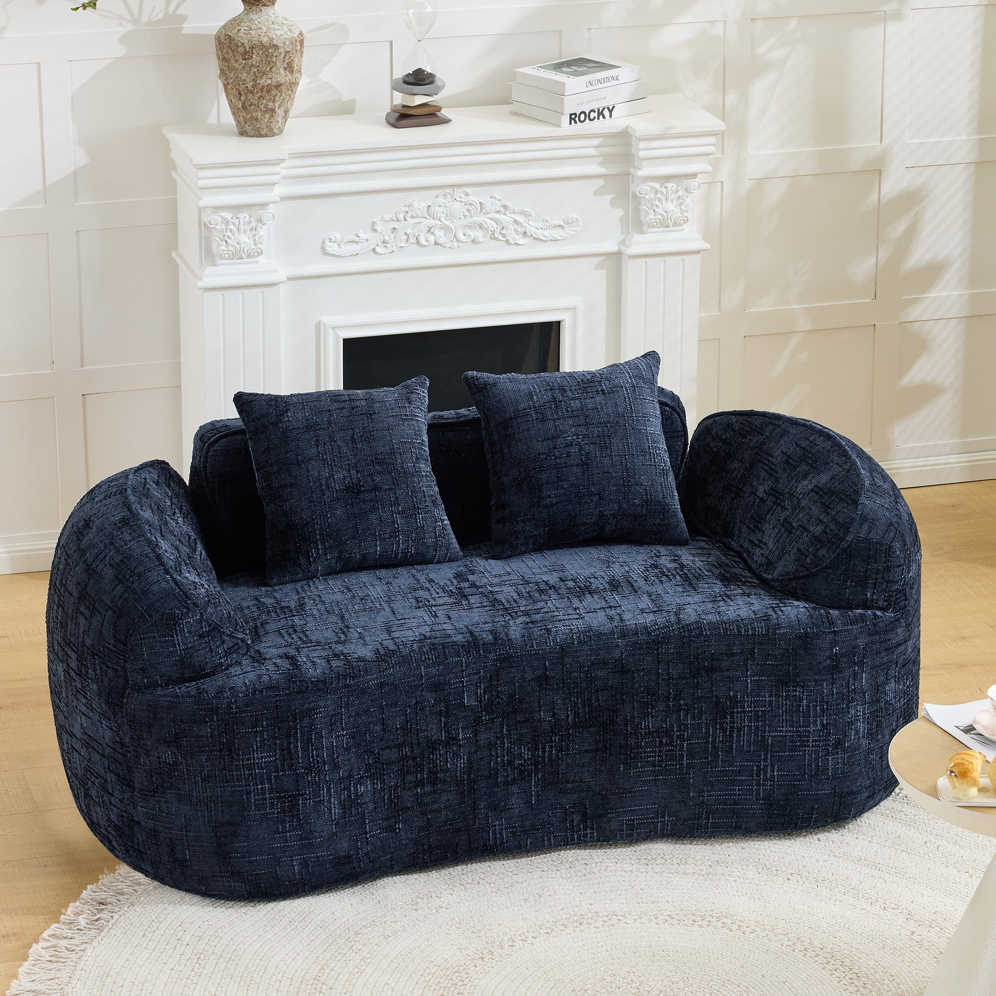 Leumius 66" 2 Seater Sofa Compress Sofa with Armrests & 2 Pillows,No Assembly Required,Compact Sofa Couch for Small Apartments,Living Room,Bedroom,Dark Blue