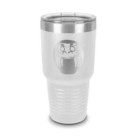 

Daruma Tumbler 30 oz - Laser Engraved w/ Clear Lid - Stainless Steel - Vacuum Insulated - Double Walled - Travel Mug - imperial buddhism dharma doll - White
