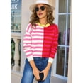 thumbnail image 2 of Women'S Crewneck Color Clock Striped Cable Knit Sweaters for Trendy Fall Outfits Rose Red L, 2 of 7