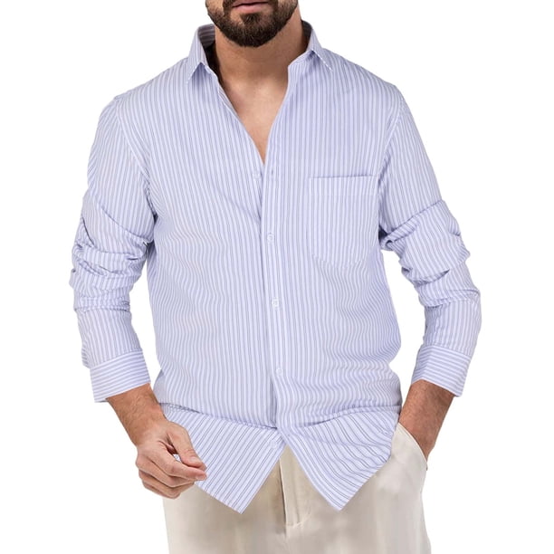 Camisa de vestir para hombre Cagnkofi, camisa informal a rayas, corte regular, informal, manga larga, rayas, elástica, lisa