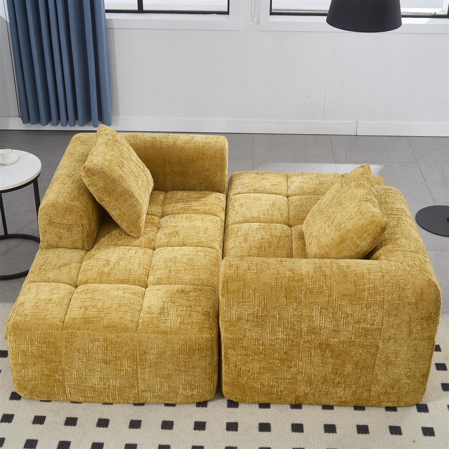 Demi Bonn 62" Plush Chenille Loveseat Sofa, Modular Sleeper for Living Room, Bedroom, Apartment Lounge, Stylish & Comfortable Couch, Yellow