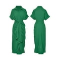 thumbnail image 2 of Women'S Summer Button Down Ruched Shirt Dresses Short Sleeve Lapel V Neck Party High Waisted Maxi Dress Green XXL, 2 of 6