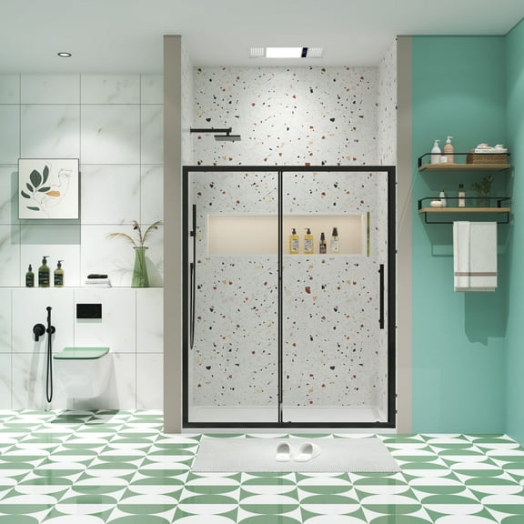 50"-54"W x 72"H sliding shower door, sliding door, with 1/4" tempered glass and Matted Black finish 5472