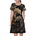 thumbnail image 1 of Easygdp Vintage Metal Dragon para Vestido Transpirable de Mujer, Vestido Suelto de Manga Corta con Pliegues y Bolsillos para el Verano, 1 of 6
